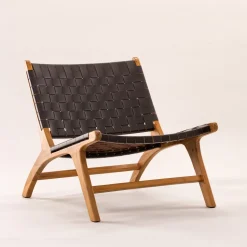 Fauteuil Calogero Teakhout en Lederlook