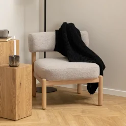 Fauteuil Conni, Eikenhout en bouclé, kleur Beige