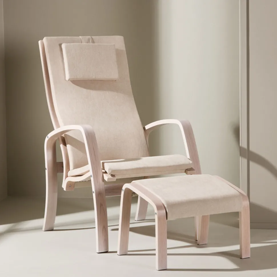 Fauteuil Corene Met voetenbank, Eiken, kleur Beige