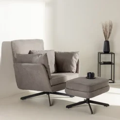 Fauteuil Crystie Met voetenbank, Bouclé, kleur Grijs