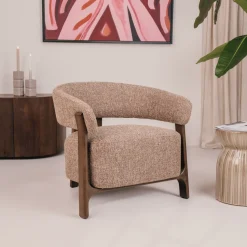 Fauteuil Dalara Tweed stof en beukenhout, kleur Bruin