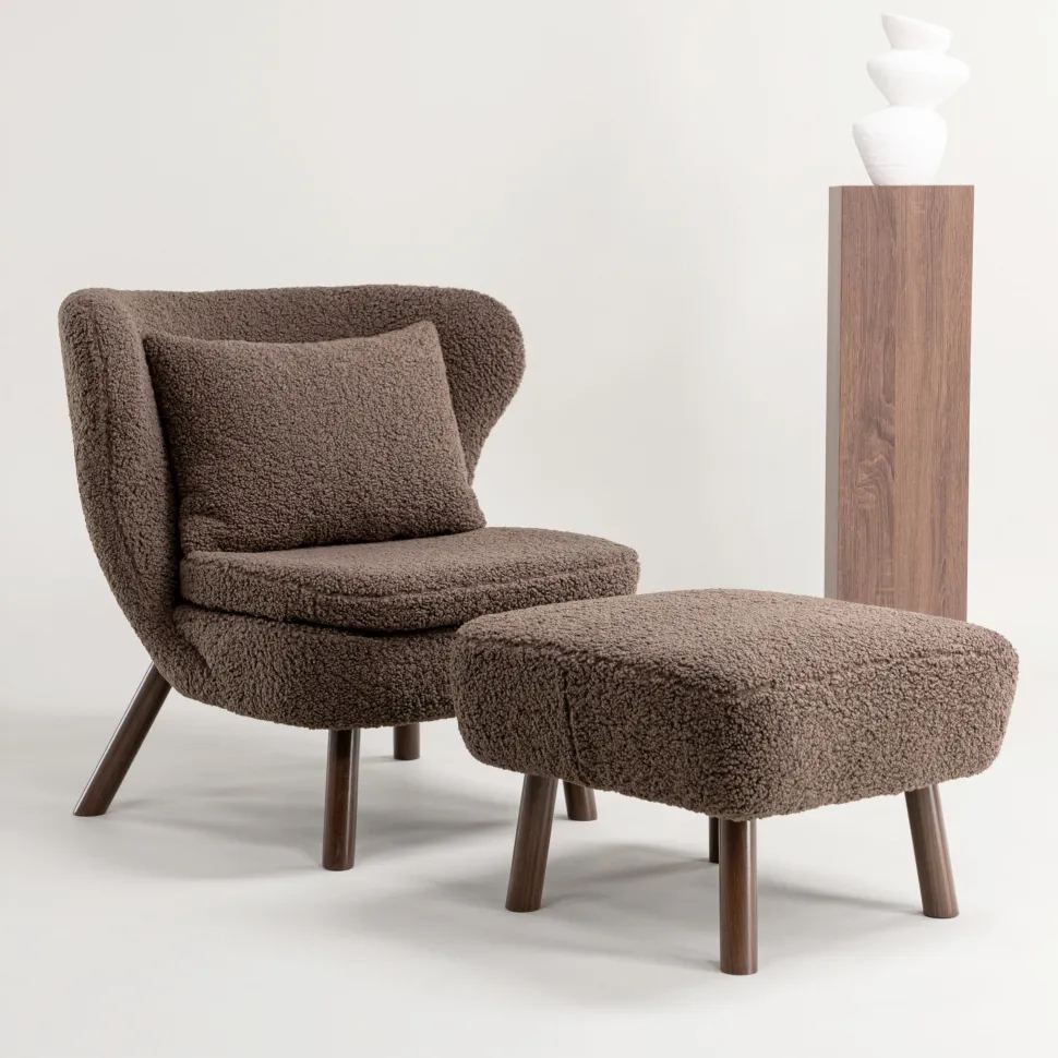 Fauteuil Demone Met voetenbank, Teddy, kleur Bruin