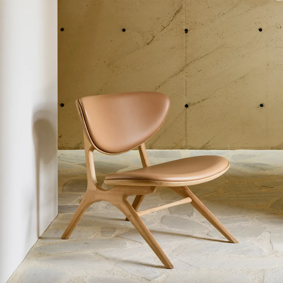 Fauteuil Eye Gevernist Eikenhout en leder, kleur Naturel
