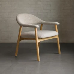 Fauteuil Gerado Eikenhout en Bouclé, kleur Beige
