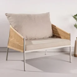 Fauteuil Lynden Linnenlook en touw, kleur Beige