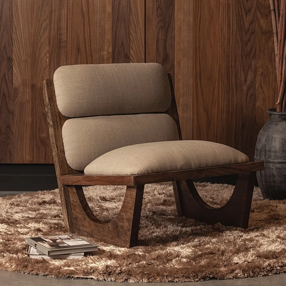 Fauteuil Opulent Bouclé en Acaciahout