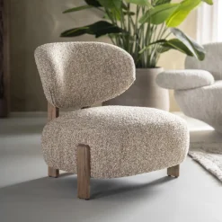 Fauteuil Reza Bouclé en bruin eikenhout