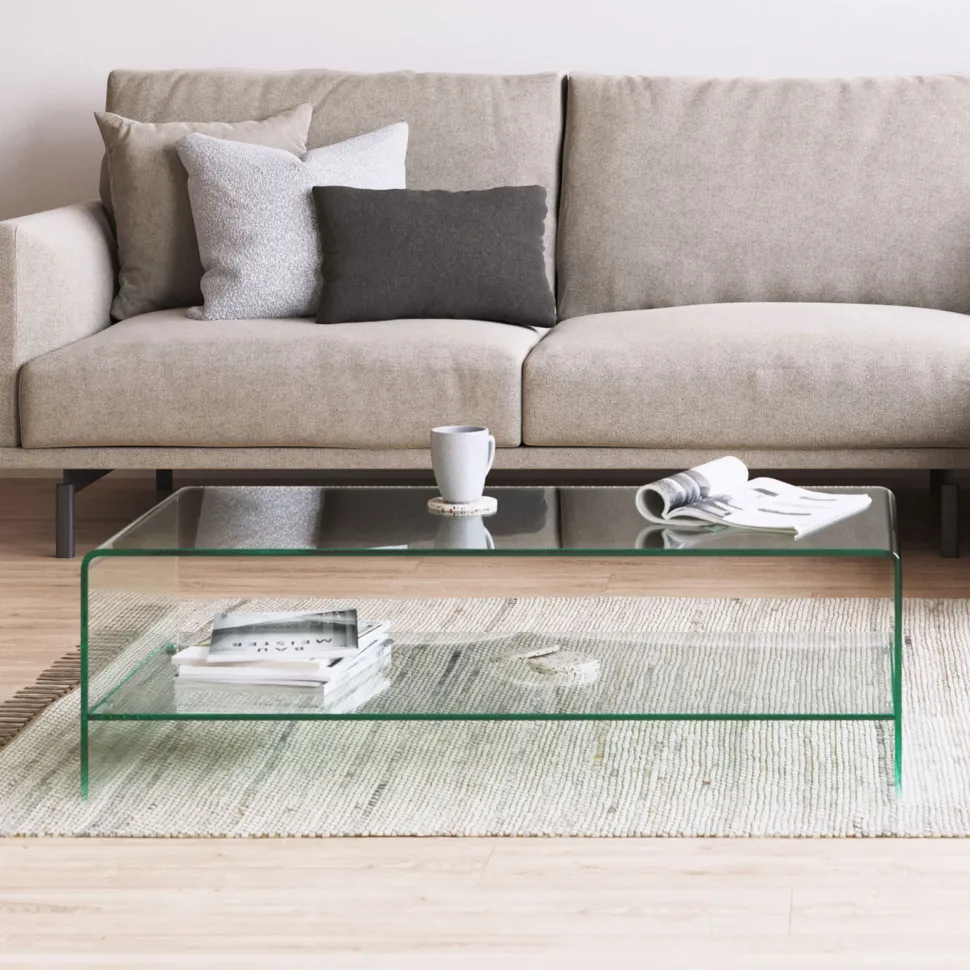 Glazen Salontafel Burano met onderplank, 110 x 55 cm