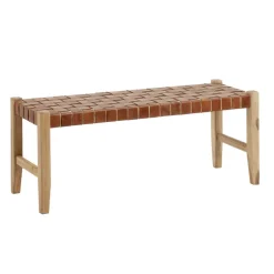 Halbank Calixta Hout en leder, 120cm
