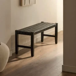 Halbank Calixta Hout en leder, 120cm