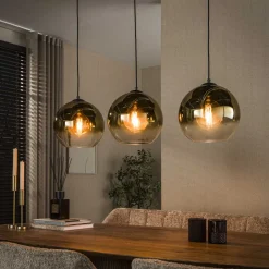 Hanglamp Bubble Shaded Met 3 smoke-glas bollen, kleur Goud
