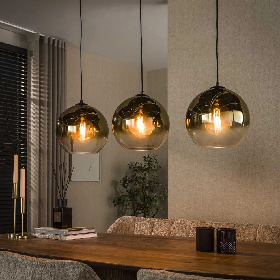 Hanglamp Bubble Shaded Met 3 smoke-glas bollen, kleur Goud