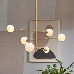 Hanglamp Carrara 6-lamps, Marmerlook, kleur Wit