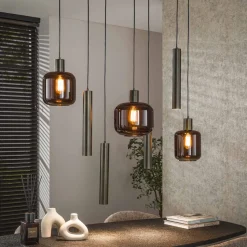 Hanglamp Gill 4+3-lamps, kleur Sienna brown