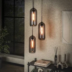 Hanglamp Jaida 3-lamps, smoke-glas