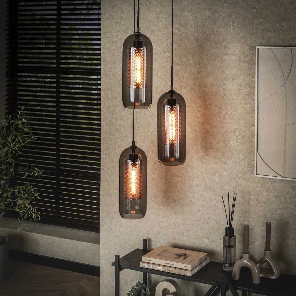 Hanglamp Jaida 3-lamps, smoke-glas