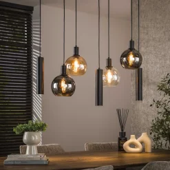 Hanglamp Janetta Glas en metaal, 4+3-lamps