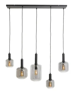 Hanglamp Lekar 5-Lamps, kleur Mat Zwart / Smoke