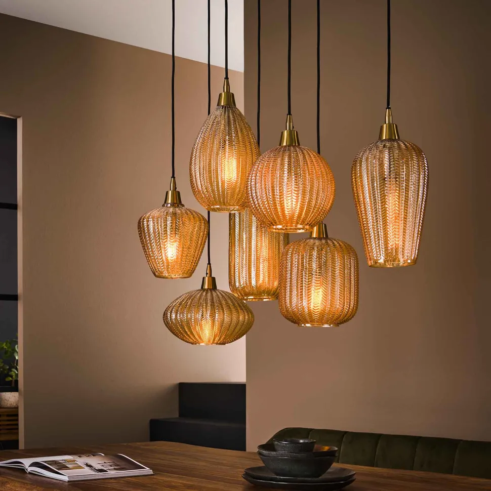 Hanglamp Malori 7-lamps, Amber glas