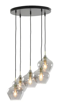 Hanglamp Rakel 5-Lamps, antiek brons+smoke