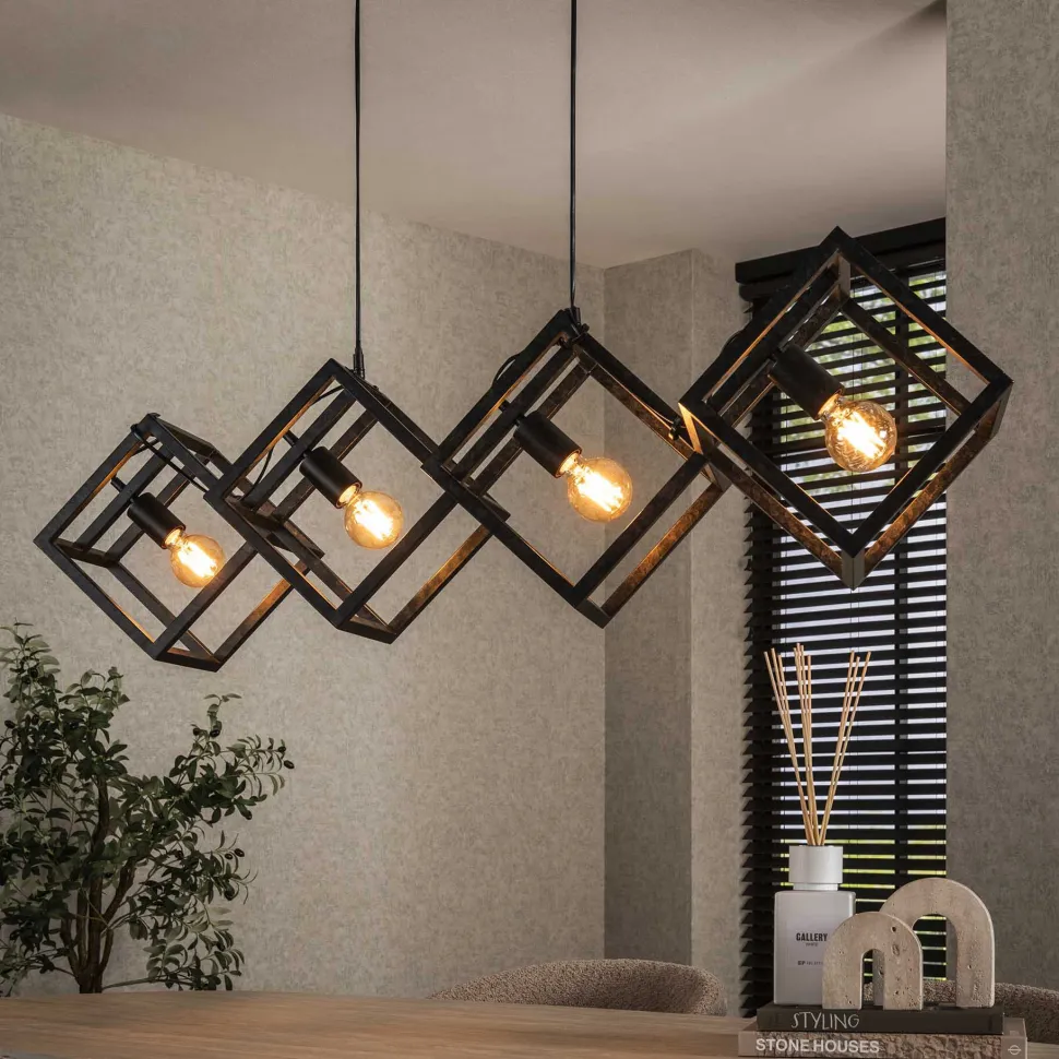 Hanglamp Rift 4-lamps, Kubus, kleur Charcoal
