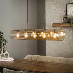 Hanglamp Wessley Amber glas en Artic black, 5-lamps