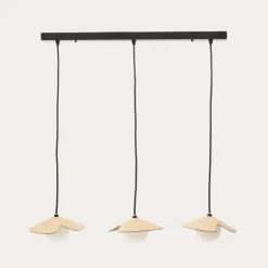 Hanglamp Wilara Eiken en glas, 3-lamps