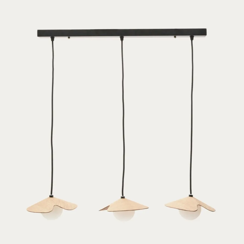 Hanglamp Wilara Eiken en glas, 3-lamps
