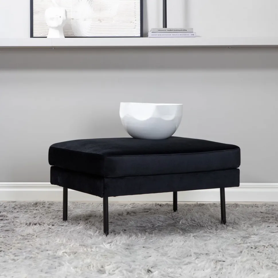 Hocker Bladimir Velvet, kleur Zwart