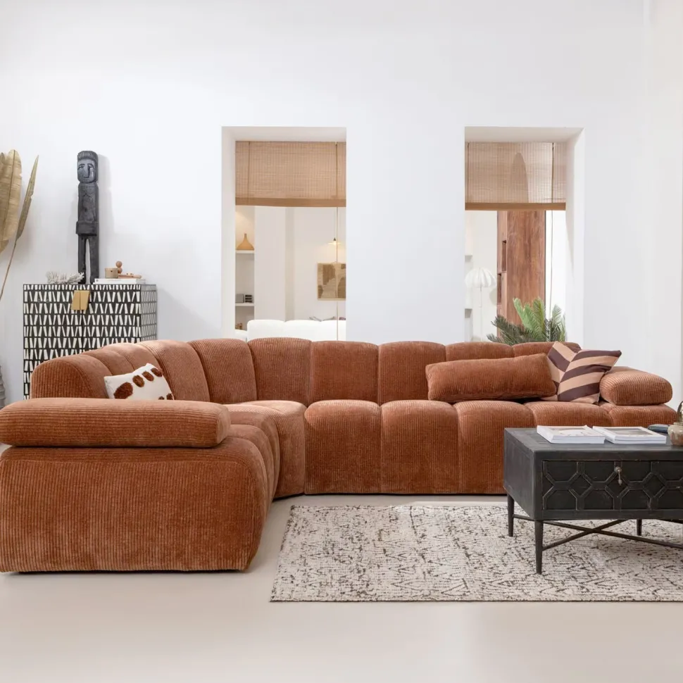 Hoekbank Mojo Geweven Rib, 310cm, kleur Roestbruin