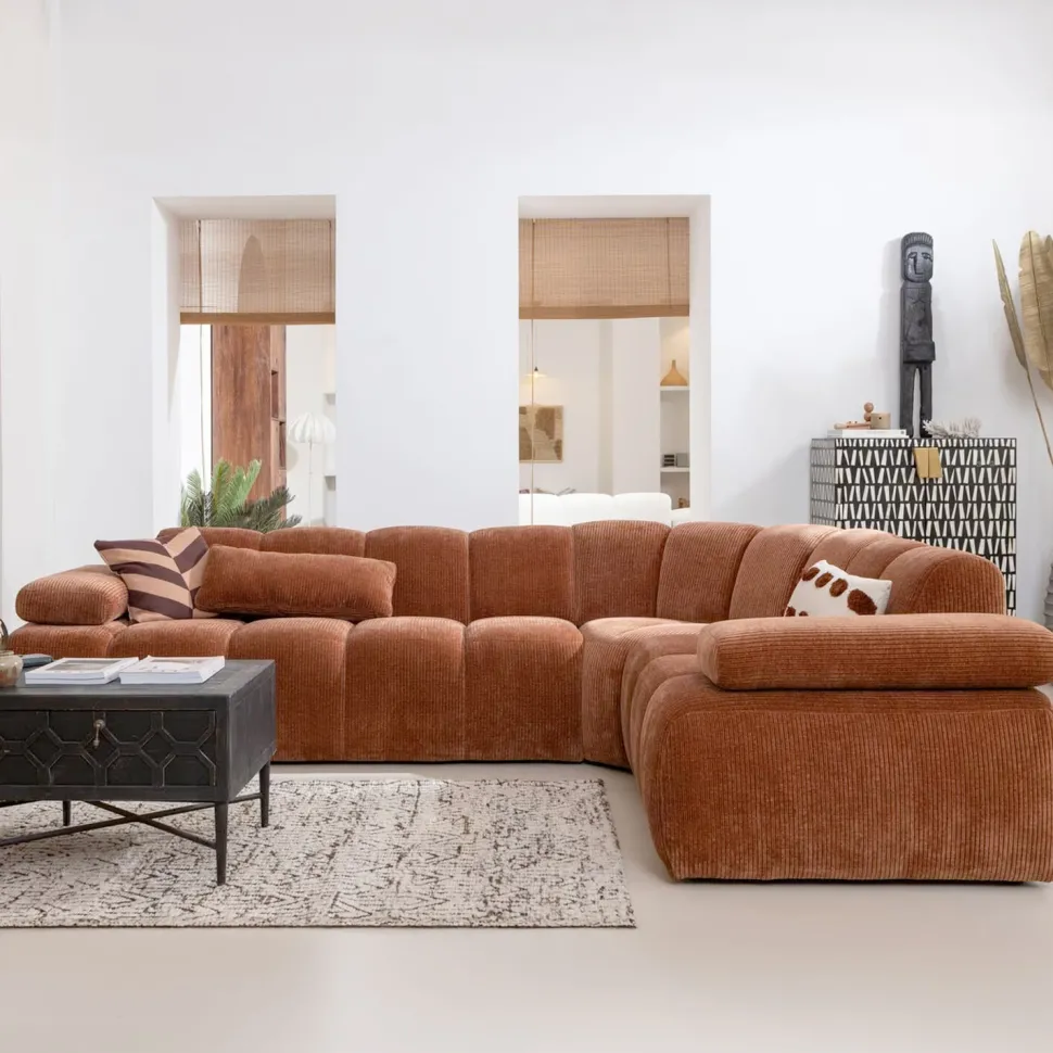 Hoekbank Mojo Geweven Rib, 310cm, kleur Roestbruin