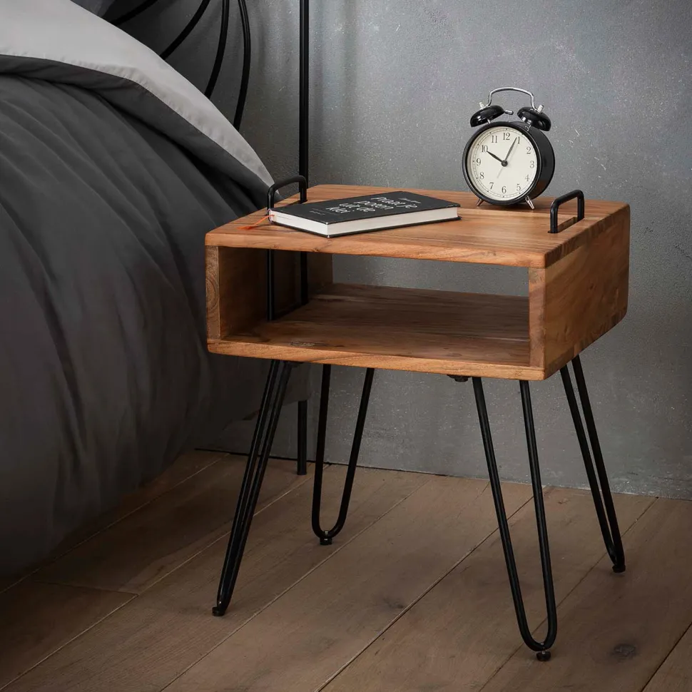 Industrieel Nachtkastje Jackie Acacia met open vak