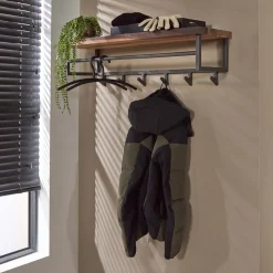 Kapstok Amadou Saja notenhout, met 6 haken en plank