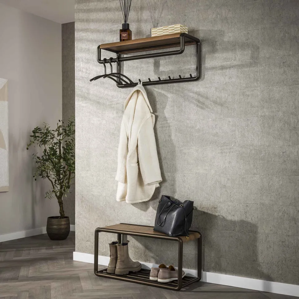 Kapstok Karalynn Met 8 haken en roede, Eikenlook en staal