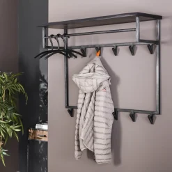 Kapstok Yena Acaciahout en metaal, met 12 haken en plank