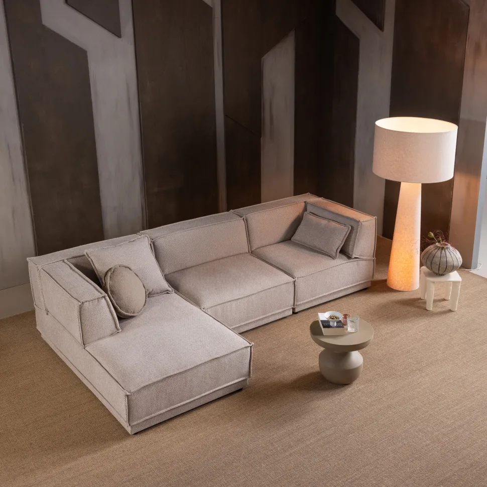 Loungebank Manu 286cm, Chenille, kleur Naturel