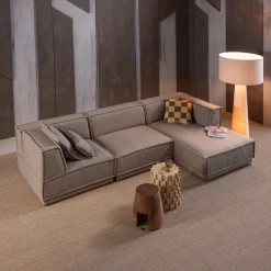 Loungebank Manu 286cm, Chenille, kleur Naturel