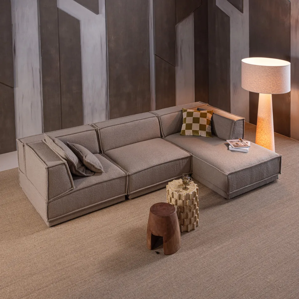 Loungebank Manu 286cm, Chenille, kleur Naturel