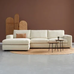 Loungebank Uno 304cm, Rib, kleur Crème