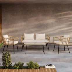 Loungeset Agustina Rattan, Met bank, 2 loungestoelen en tafel