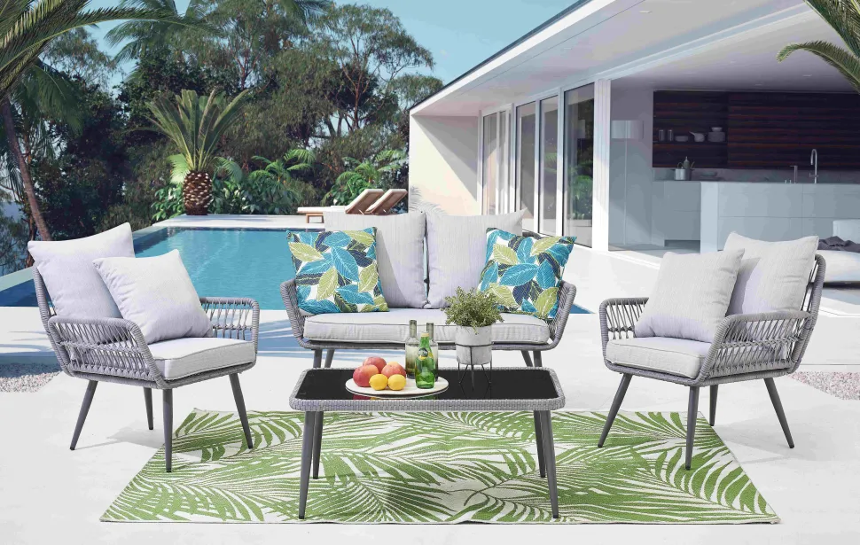 Loungeset Camile 2 stoelen + bank + tafel, Polyrotan