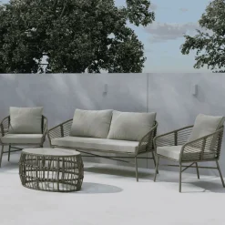 Loungeset Clare Met bank, 2 stoelen en tafel, kleur Beige/Bruin