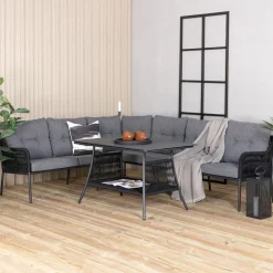 Loungeset Domenique Met hoekbank en tafel, kleur Zwart