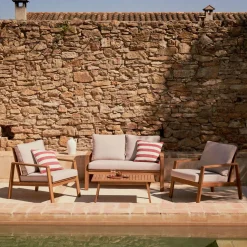 Loungeset Frares Acaciahout, Met 2-zits Bank, 2 fauteuils en salontafel