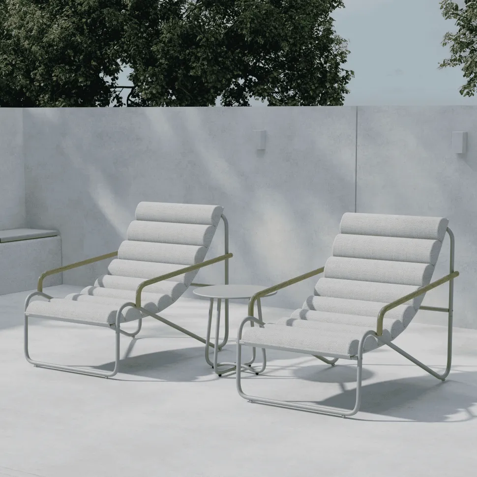 Loungeset Geron Met 2 stoelen en tafel, kleur Beige/Groen