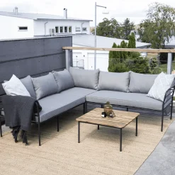 Loungeset Lakysha Acaciahout, Met hoekbank en tafel, kleur Zwart