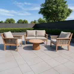 Loungeset Malaga Teakhout, Met bank, 2 stoelen en tafeltje