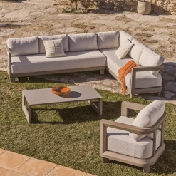 Loungeset Nerano Met 5-zits hoekbank en salontafel, kleur Taupe