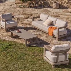 Loungeset Nerano Met 3-zitsbank, 2 fauteuils en salontafel