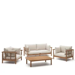 Loungeset Sacova Eucalyptushout, Met 2 fauteuils, 2-zitsbank en salontafel